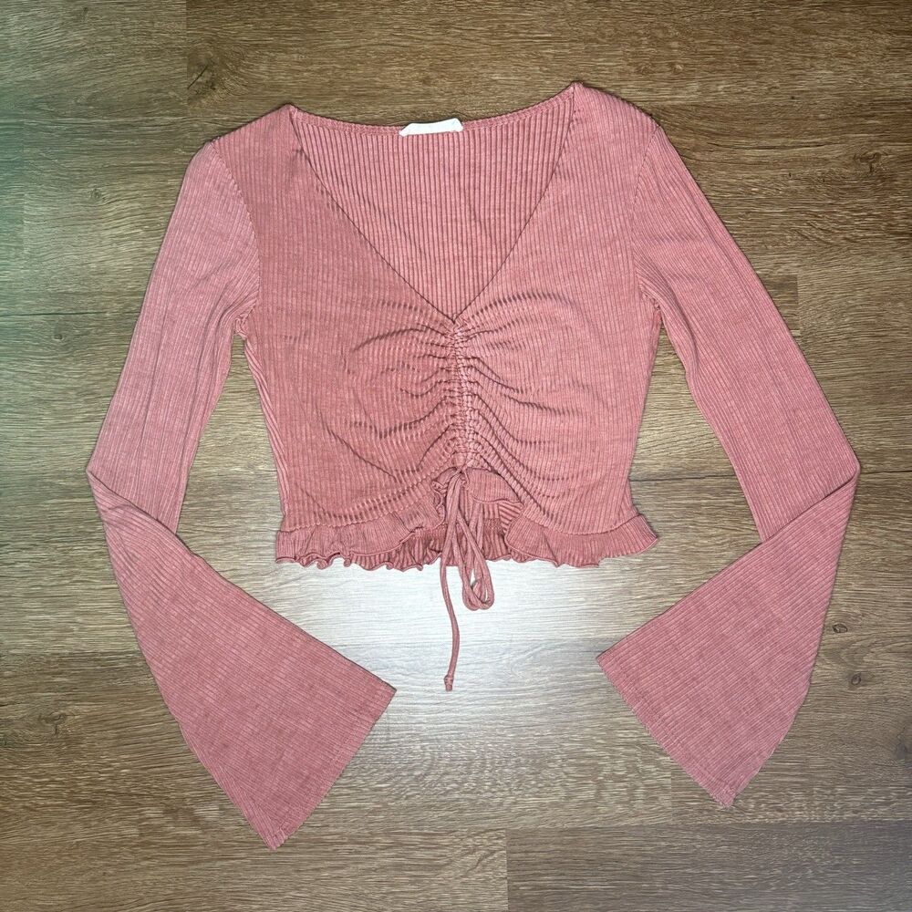 Pink Long Sleeve Ruched Crop Top size S